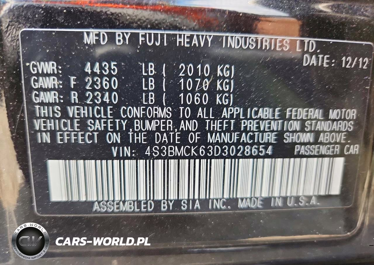 2013 Subaru Legacy 2.5I Limited VIN:4S3BMCK63D3028654 - 12