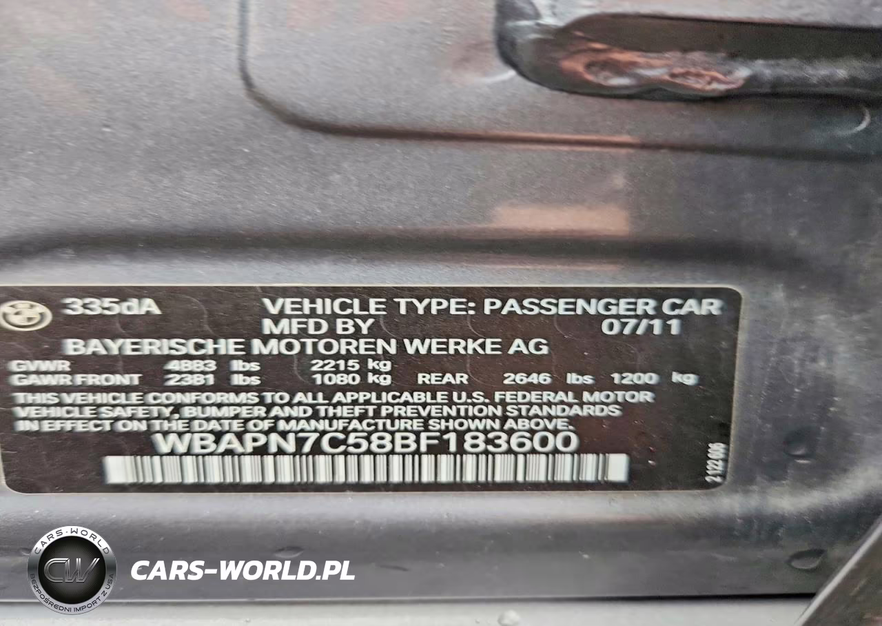 2011 BMW 335 D VIN:WBAPN7C58BF183600 - 12