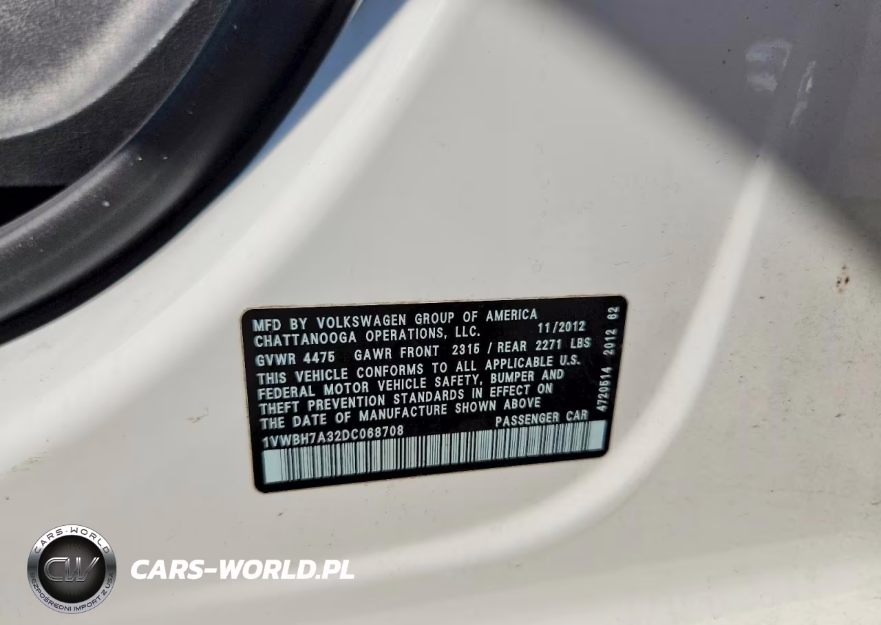 2013 Volkswagen Passat Se VIN:1VWBH7A32DC068708 - 12