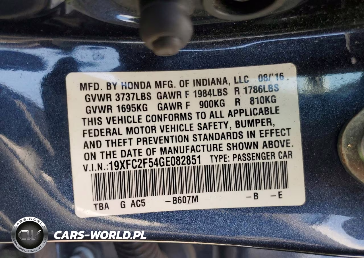 2016 Honda Civic Lx VIN:19XFC2F54GE082851 - 13