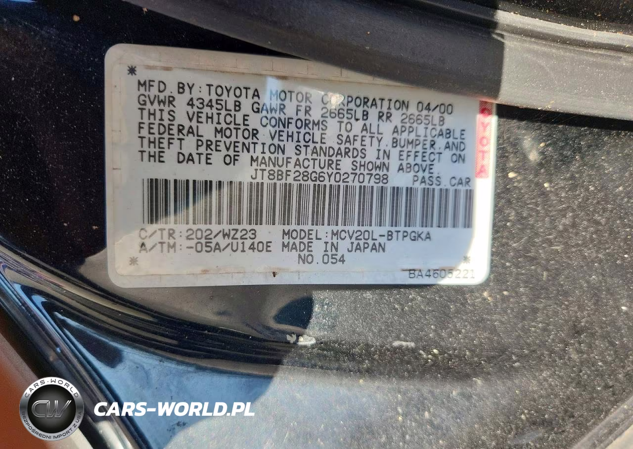 2000 Lexus Es 300 VIN:JT8BF28G6Y0270798 - 12