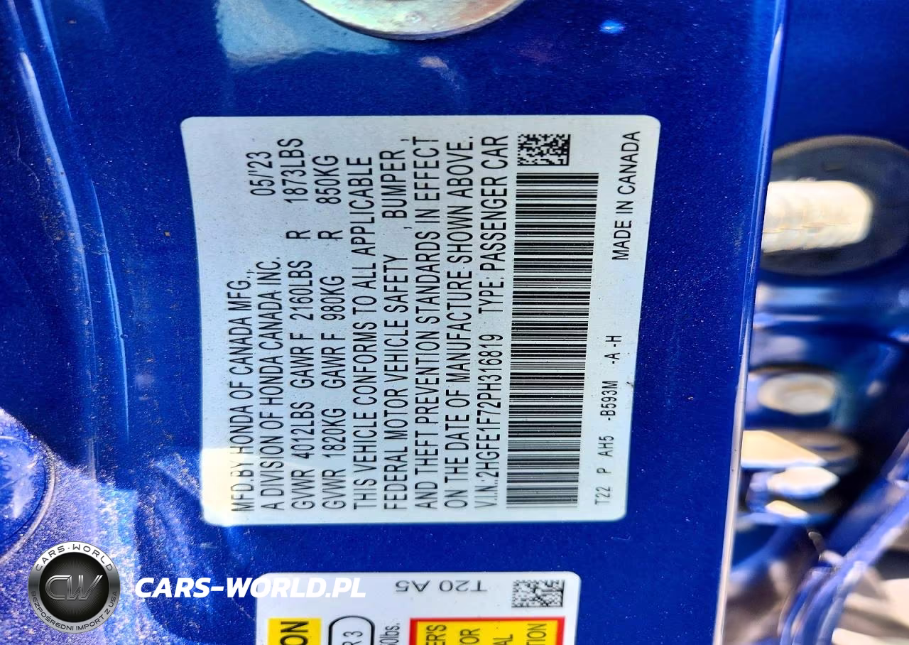 2023 Honda Civic Ex VIN:2HGFE1F72PH316819 - 12