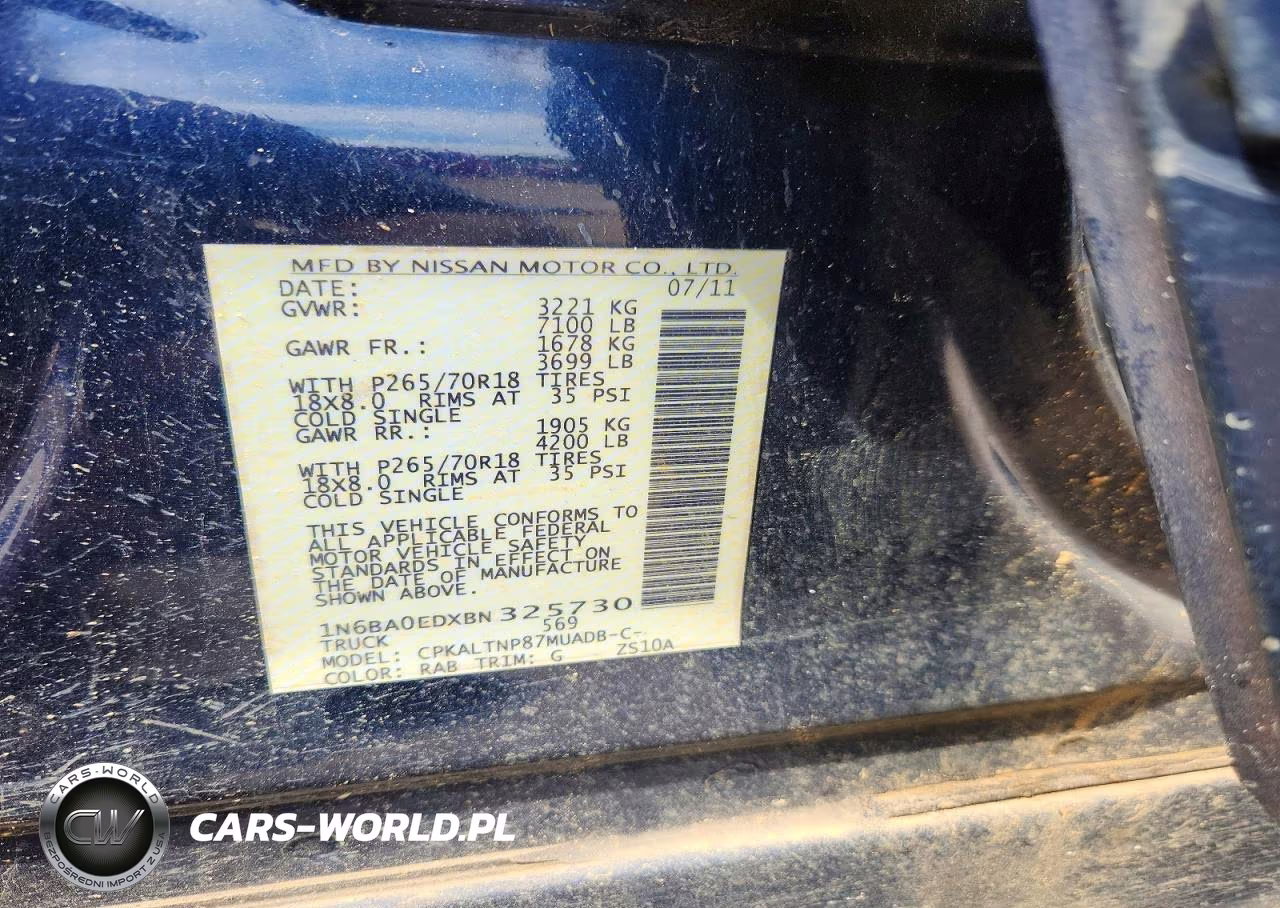 2011 Nissan Titan Sv VIN:1N6BA0EDXBN325730 - 12