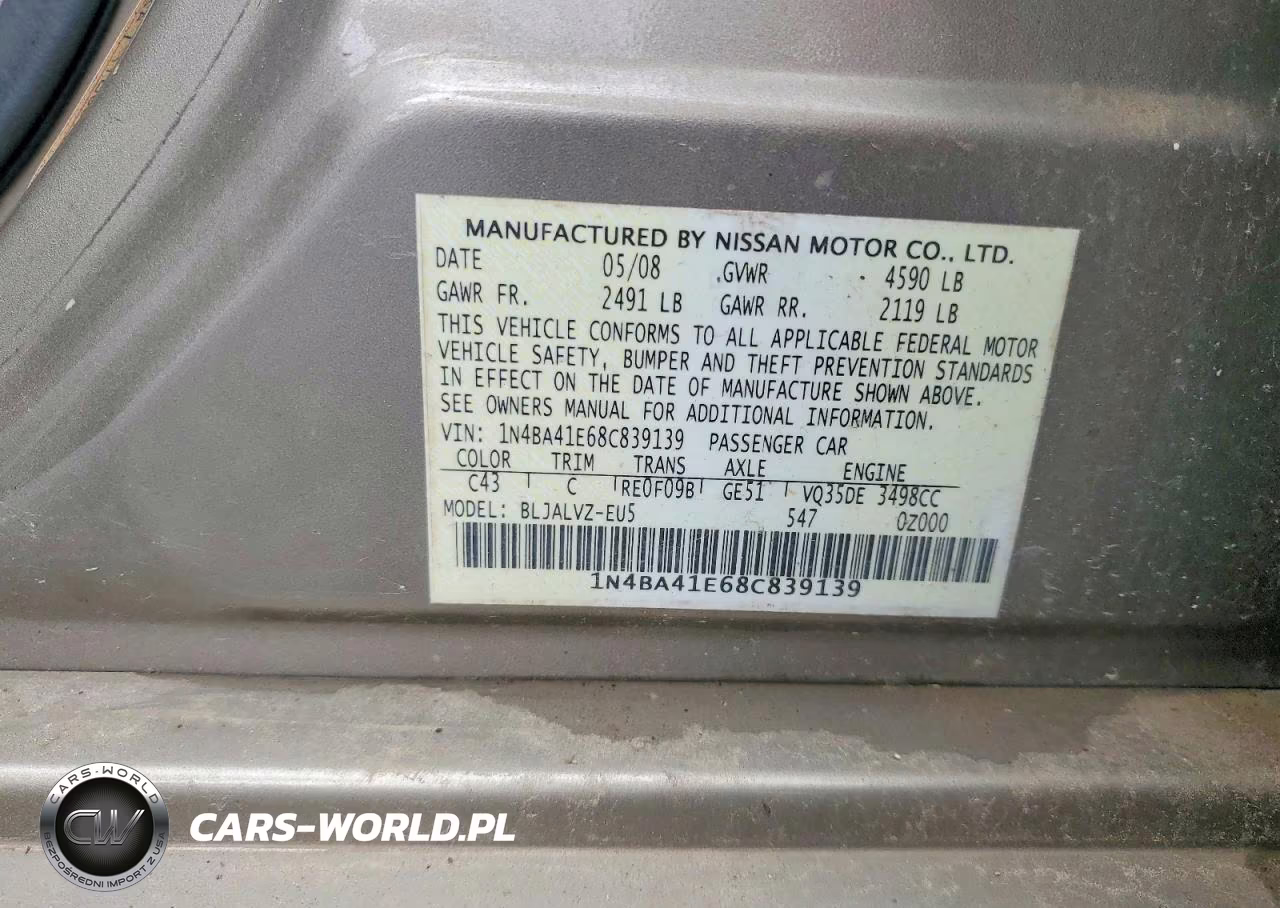 2008 Nissan Maxima 3.5 Se VIN:1N4BA41E68C839139 - 12