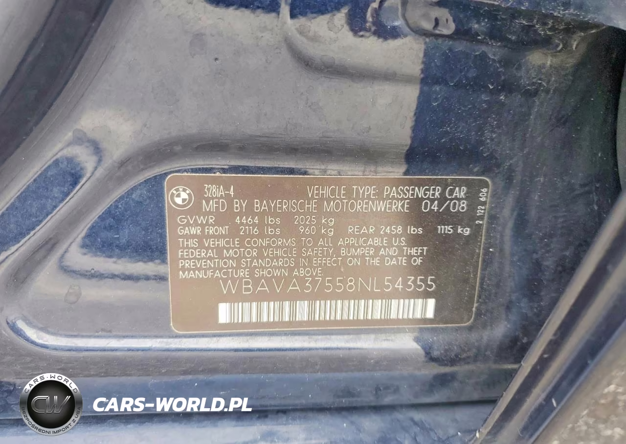2008 BMW 328 I VIN:WBAVA37558NL54355 - 12
