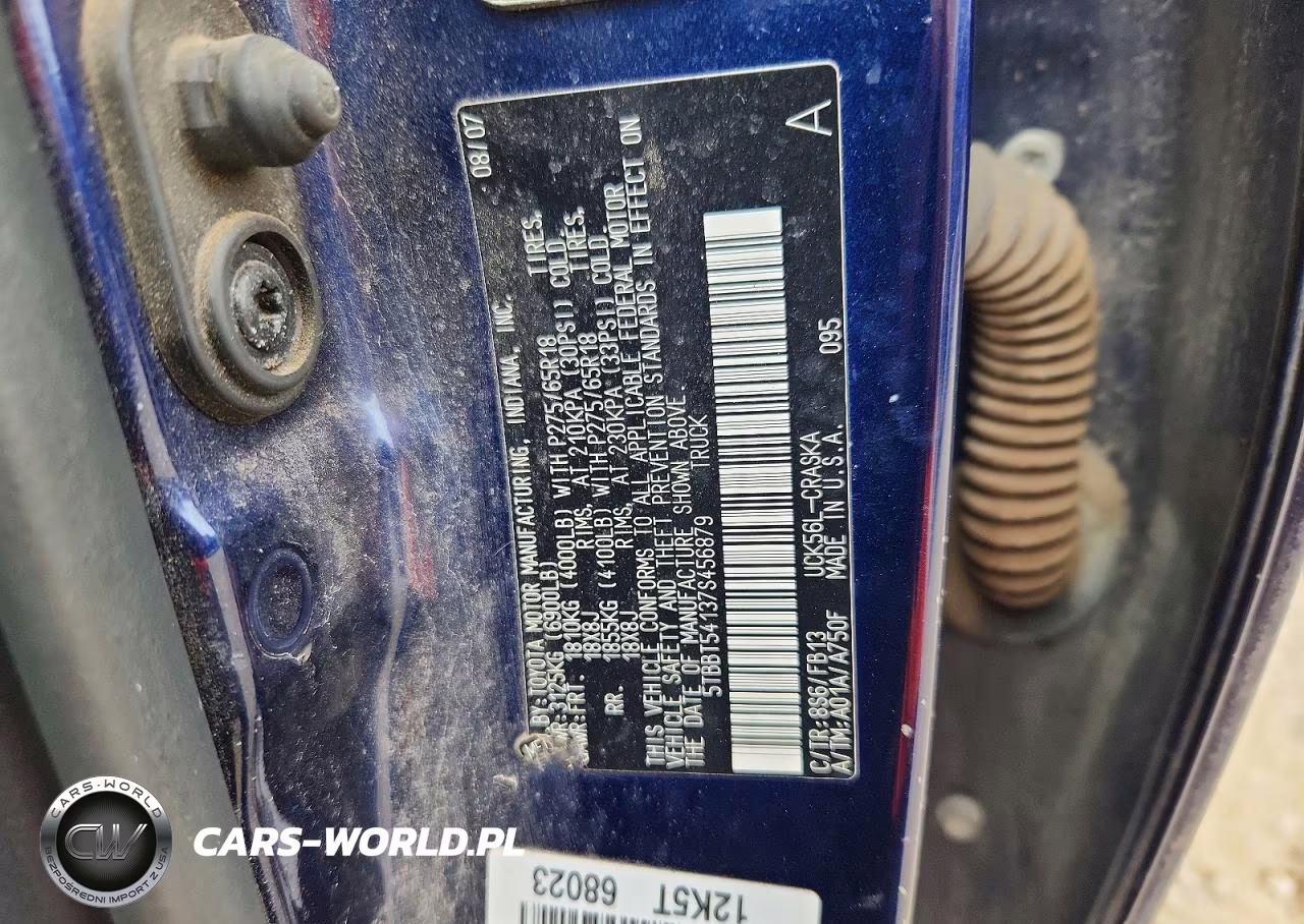 2007 Toyota Tundra Sr5 VIN:5TBBT54137S456879 - 12