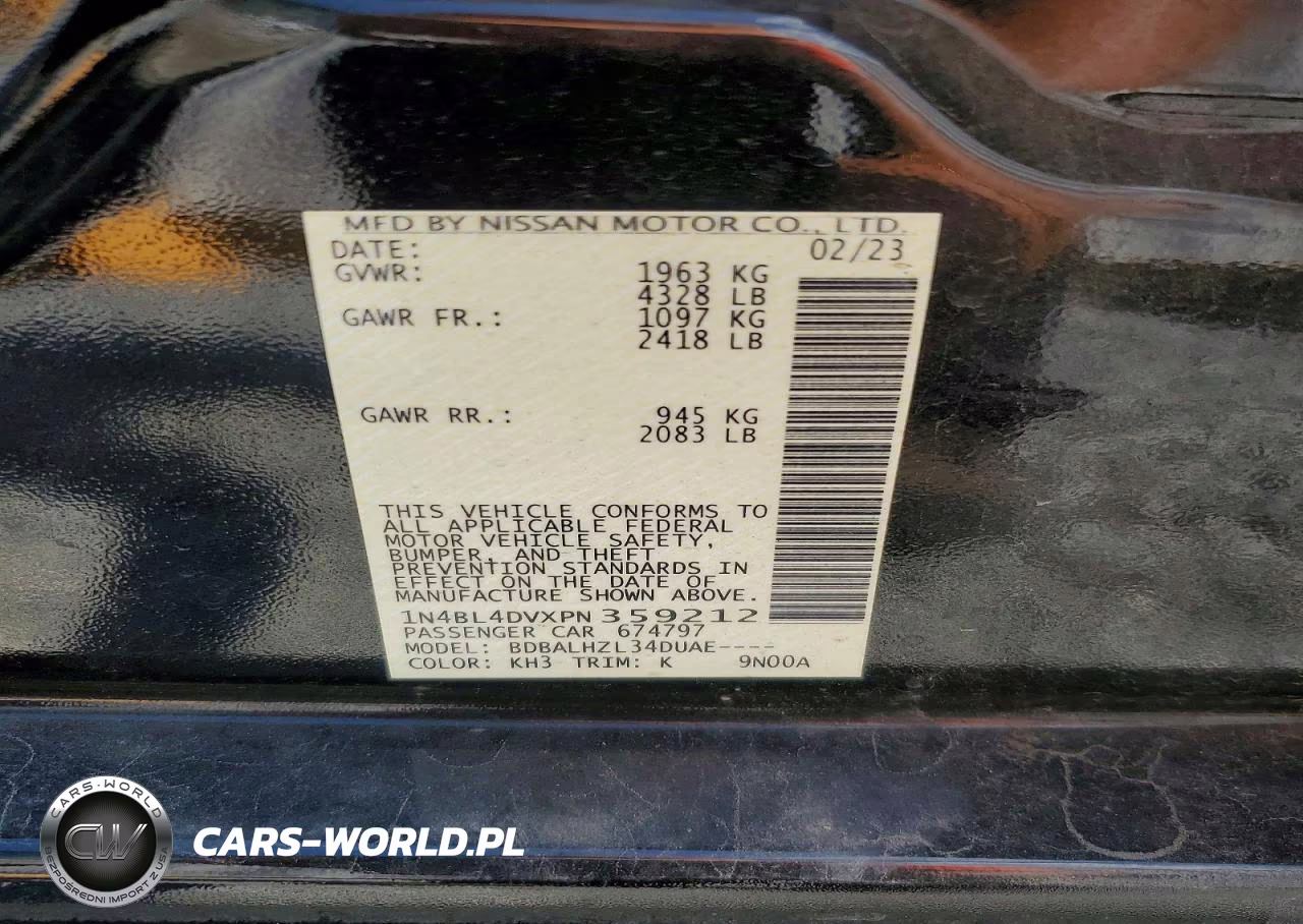 2023 Nissan Altima Sv VIN:1N4BL4DVXPN359212 - 12