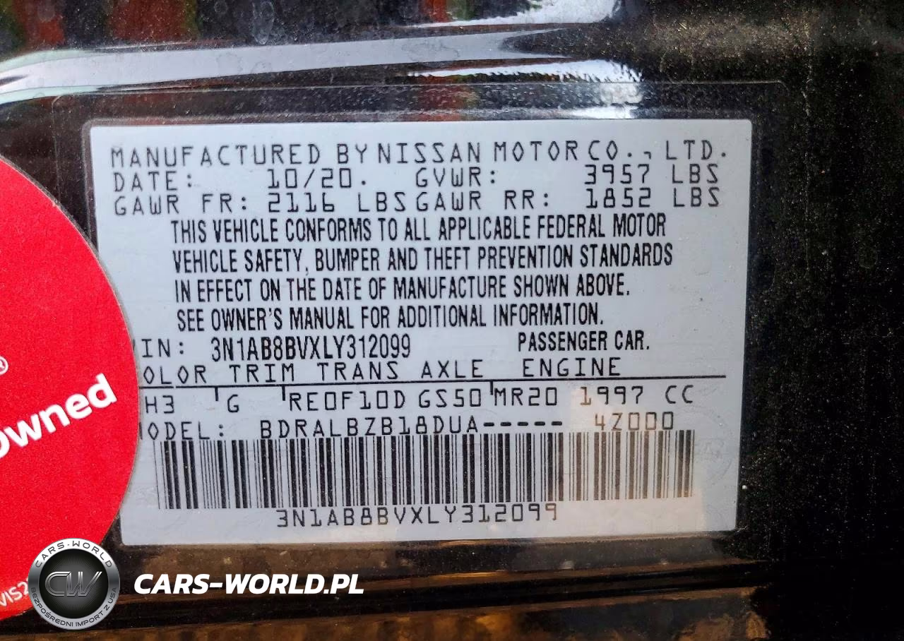2020 Nissan Sentra S VIN:3N1AB8BVXLY312099 - 12