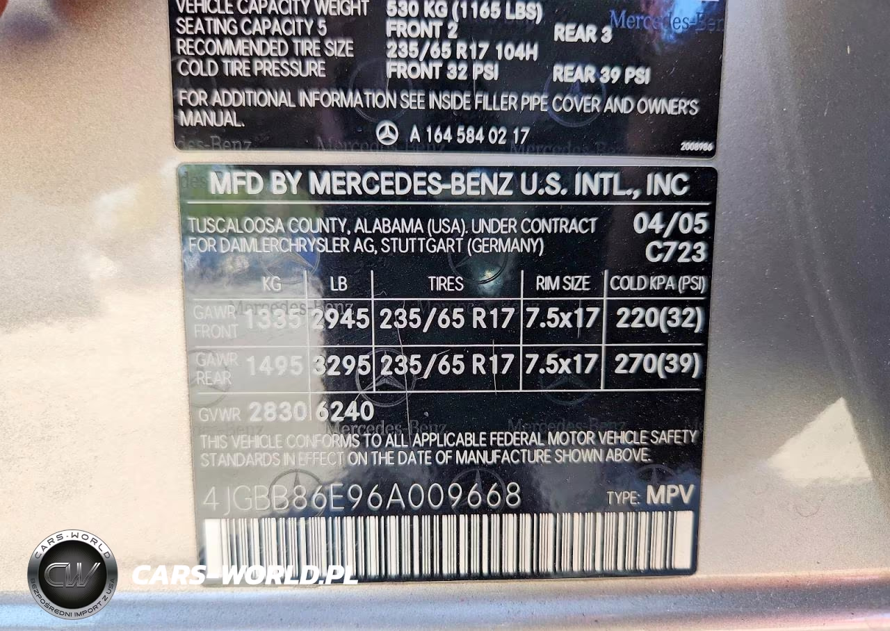 2006 Mercedes-Benz Ml 350 VIN:4JGBB86E96A009668 - 13