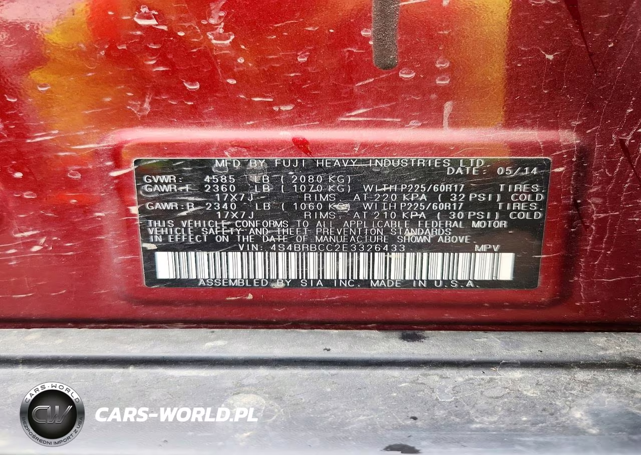 2014 Subaru Outback 2.5I Premium VIN:4S4BRBCC2E3326433 - 12