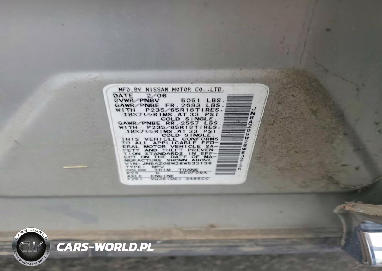 2006 Nissan Murano S VIN:JN8AZ08W26W532136 - 13