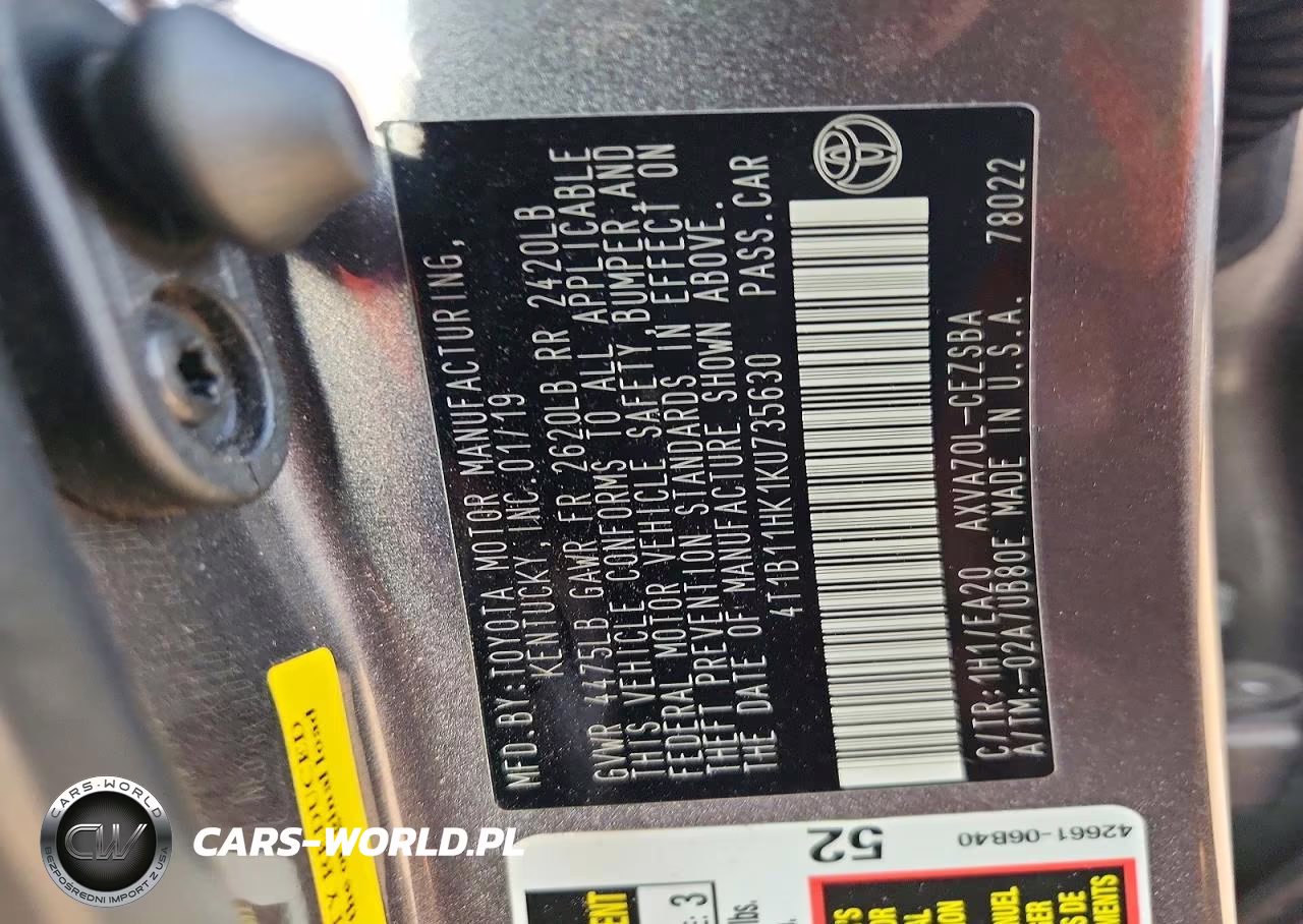 2019 Toyota Camry Se VIN:4T1B11HK1KU735630 - 12