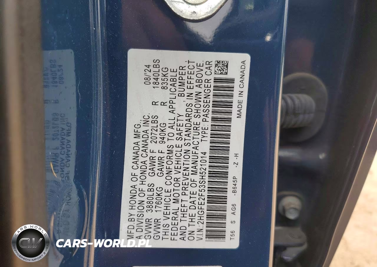 2025 Honda Civic Sport VIN:2HGFE2F53SH521014 - 12