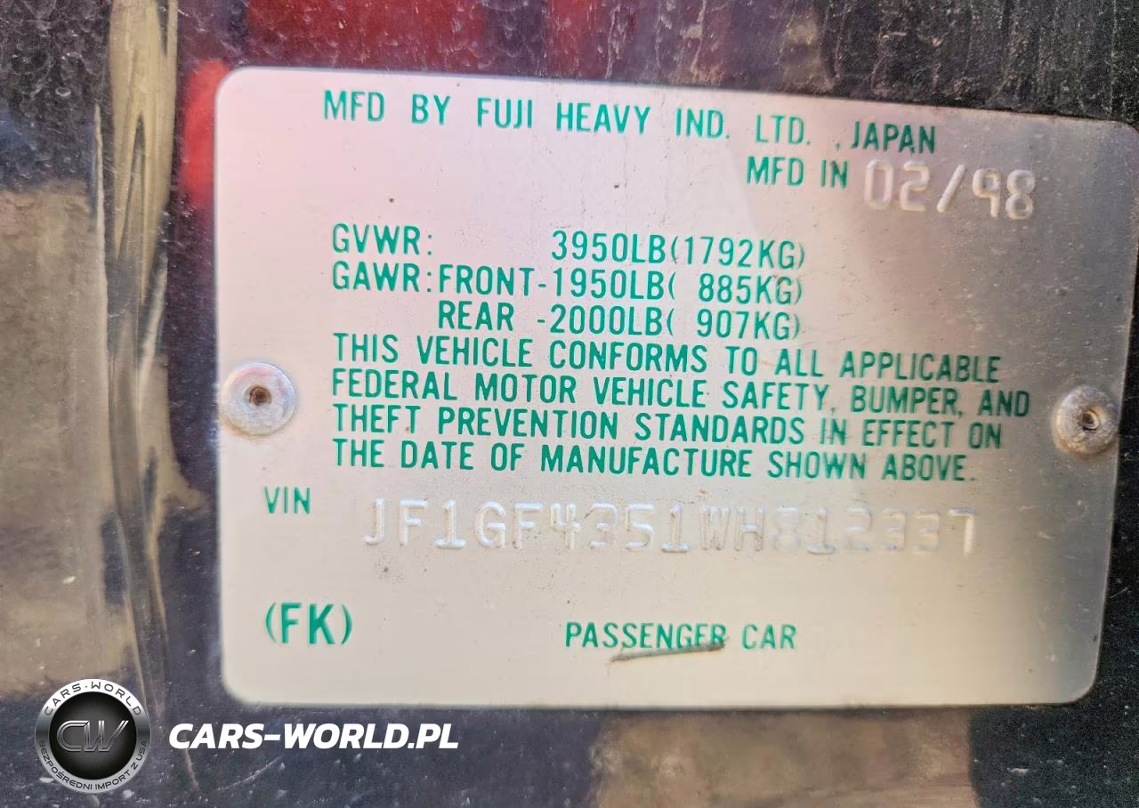 1998 Subaru Impreza L VIN:JF1GF4351WH812337 - 13