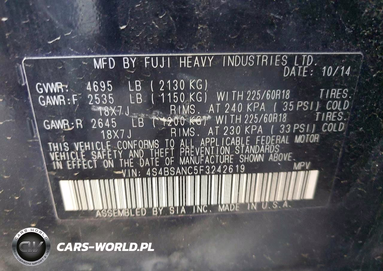 2015 Subaru Outback 2.5I Limited VIN:4S4BSANC5F3242619 - 12
