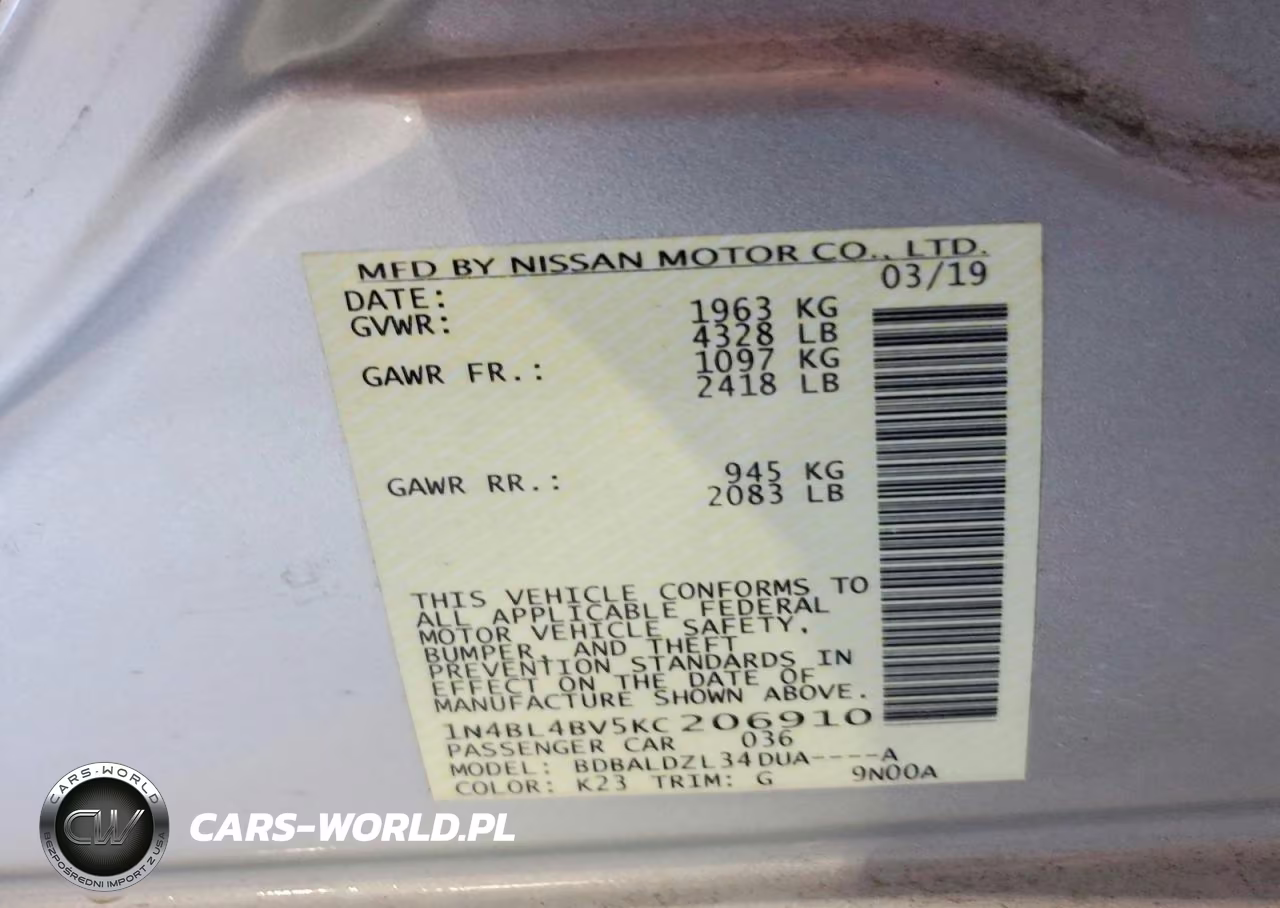 2019 Nissan Altima S VIN:1N4BL4BV5KC206910 - 12