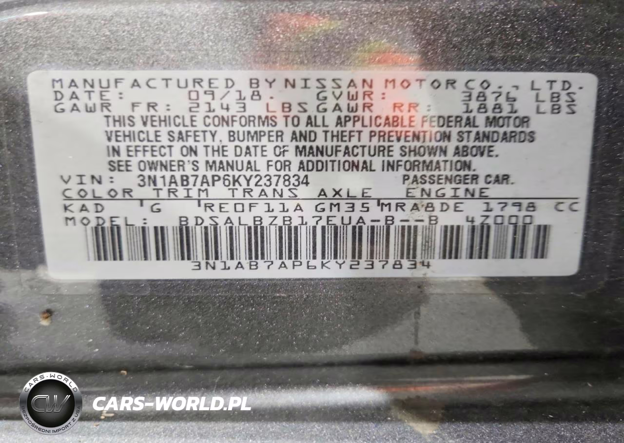 2019 Nissan Sentra S VIN:3N1AB7AP6KY237834 - 12