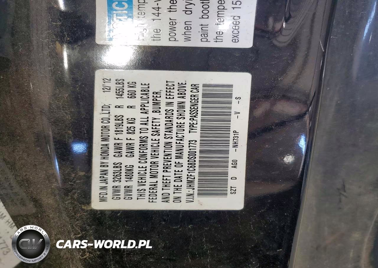 2013 Honda Cr-Z Ex VIN:JHMZF1C68DS001773 - 12