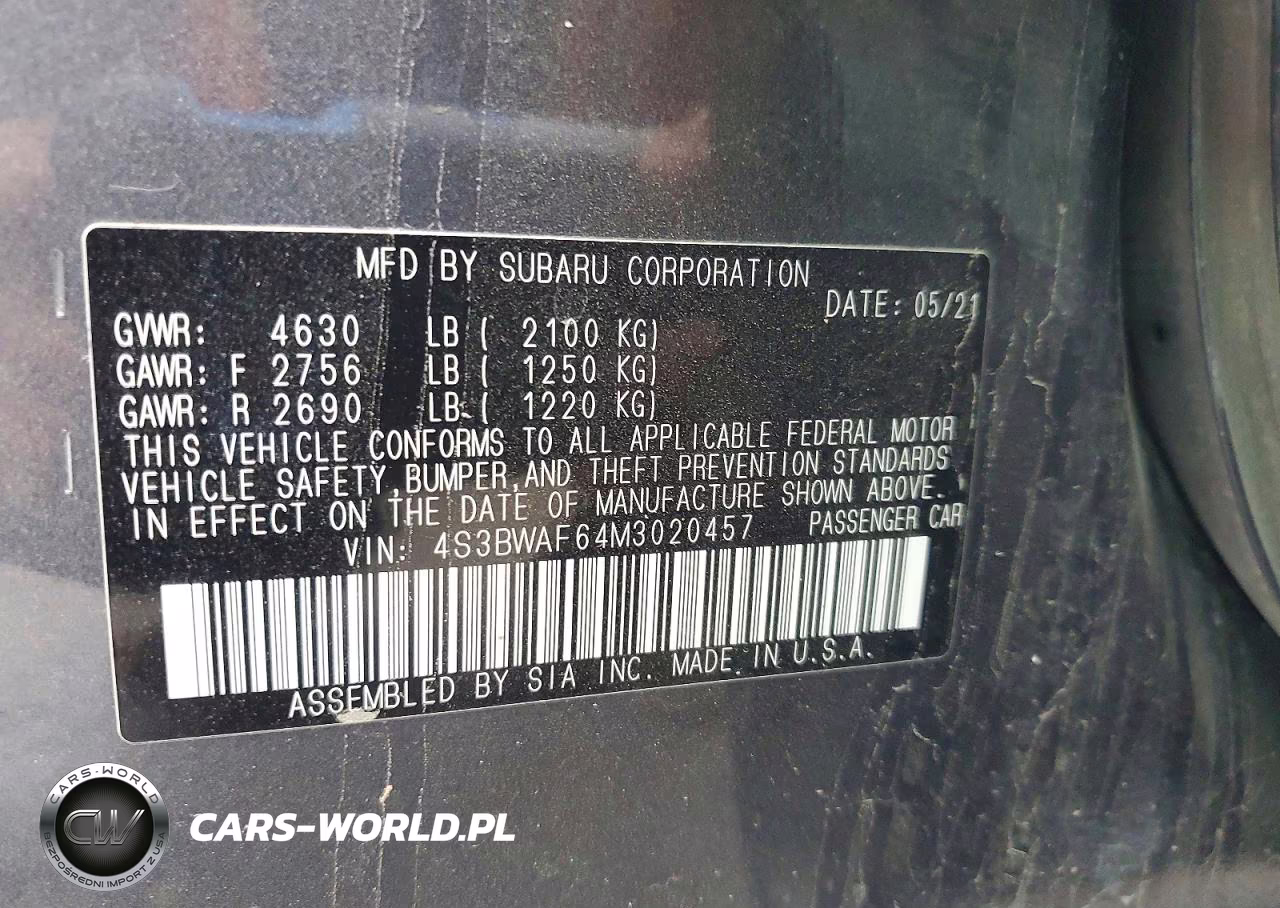 2021 Subaru Legacy Premium VIN:4S3BWAF64M3020457 - 12