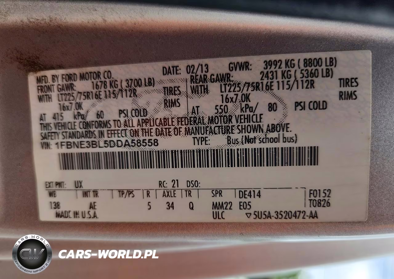 2013 Ford Econoline E350 Super Duty Wagon VIN:1FBNE3BL5DDA58558 - 13