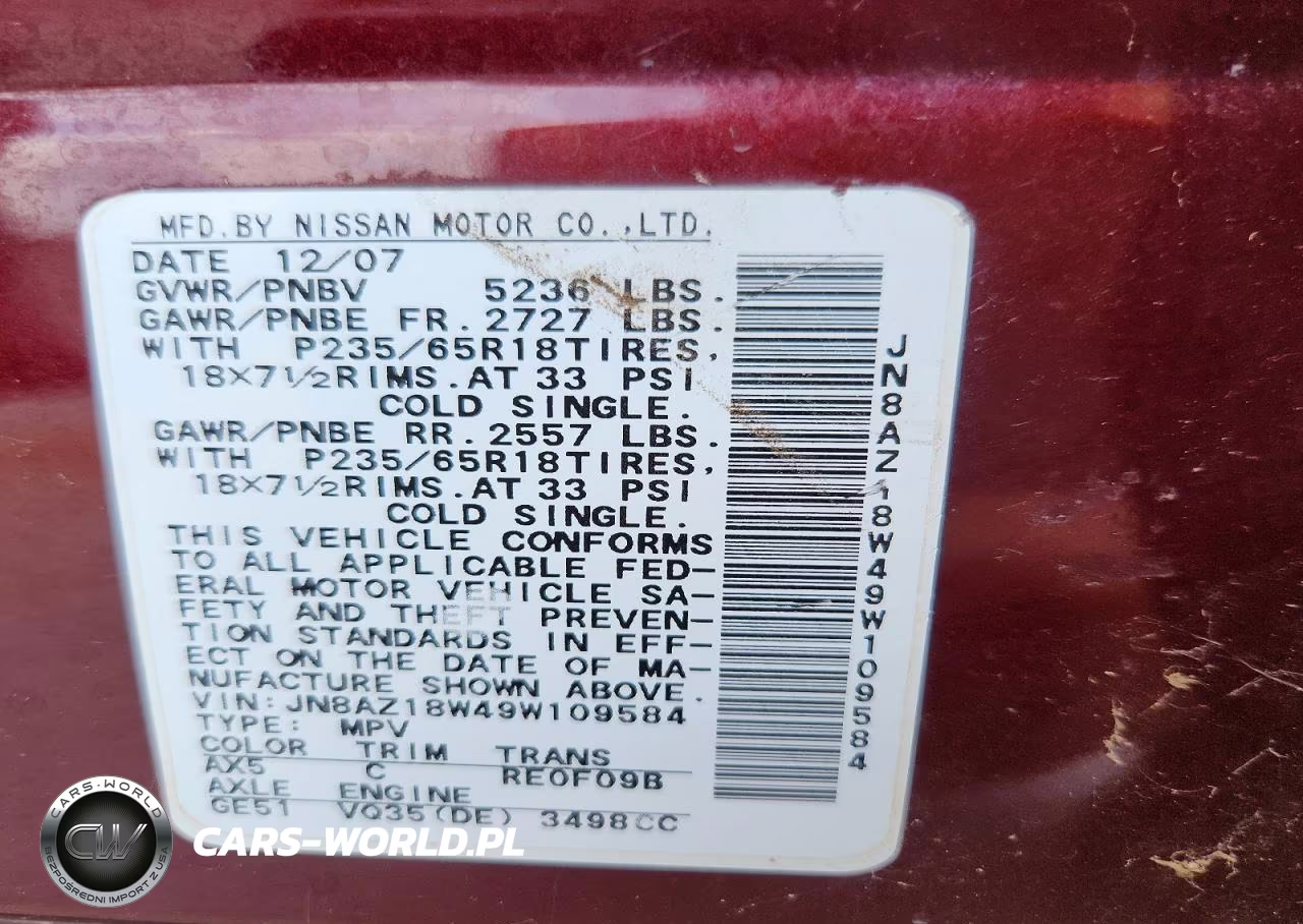2009 Nissan Murano S VIN:JN8AZ18W49W109584 - 13
