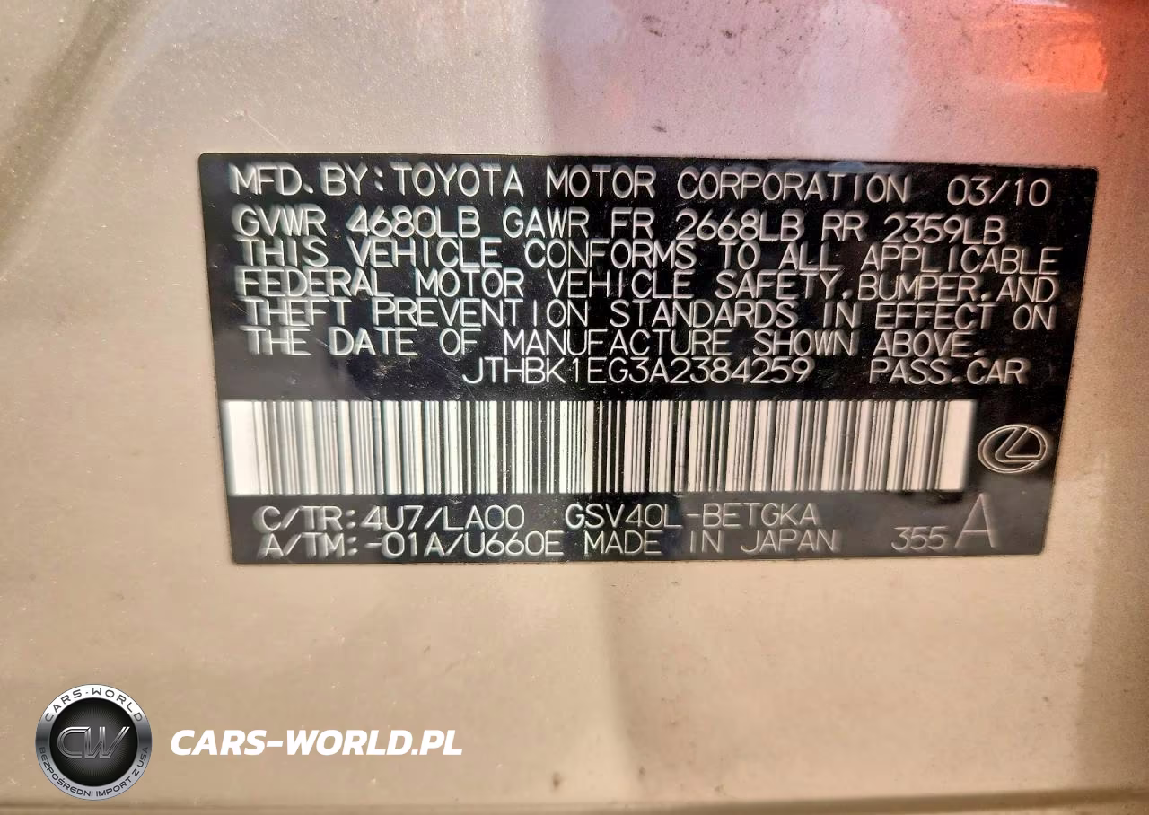2010 Lexus Es 350 VIN:JTHBK1EG3A2384259 - 12