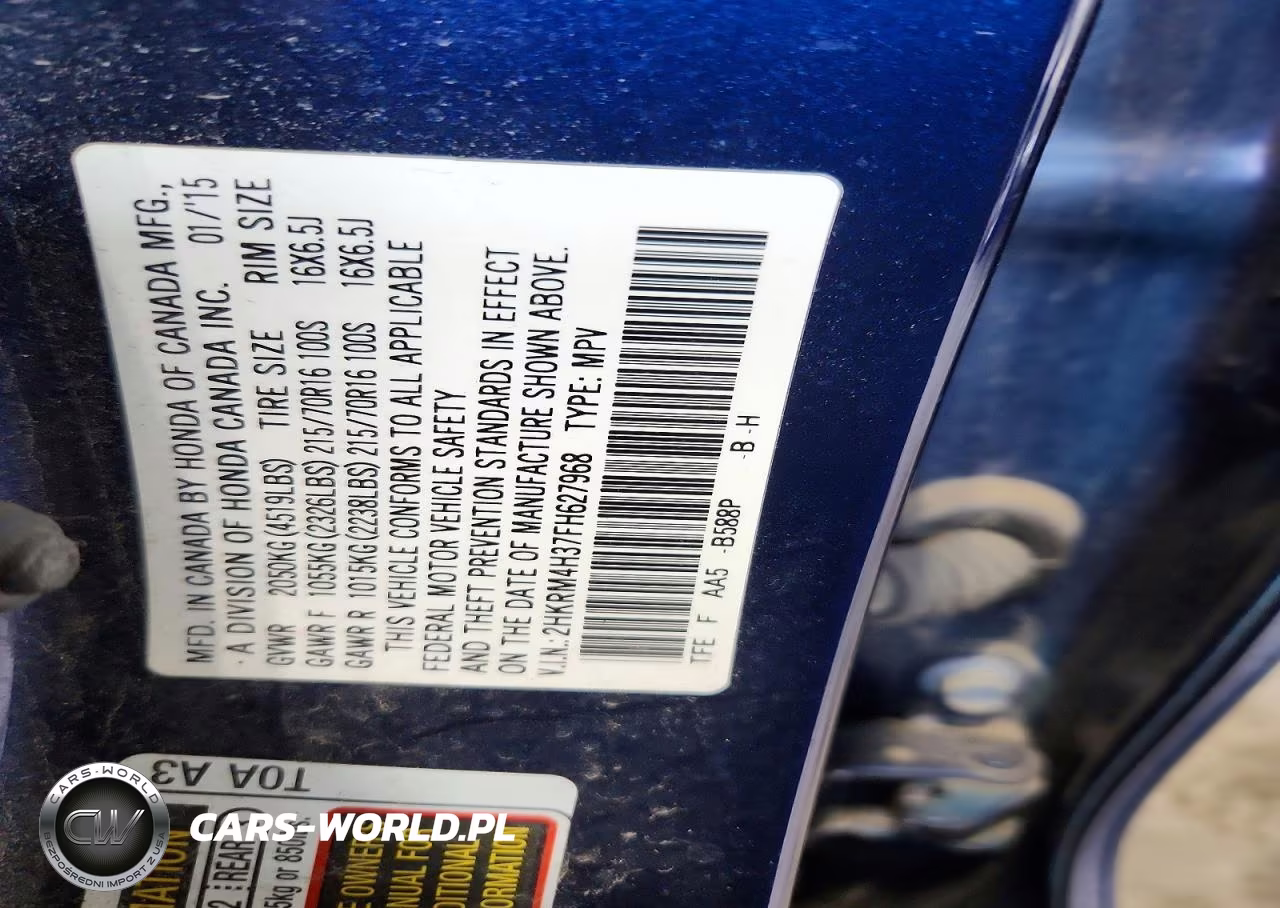 2015 Honda Cr-V Lx VIN:2HKRM4H37FH627968 - 13