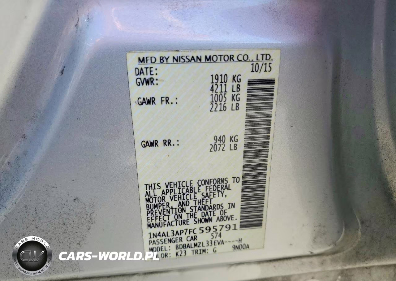 2015 Nissan Altima 2.5 Sv VIN:1N4AL3AP7FC595791 - 12
