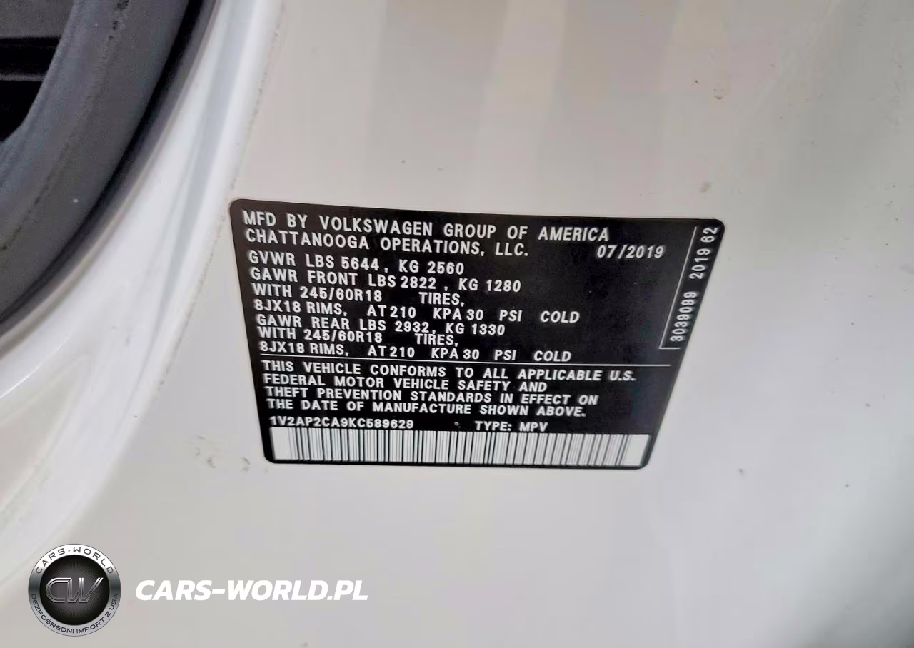 2019 Volkswagen Atlas S VIN:1V2AP2CA9KC589629 - 14