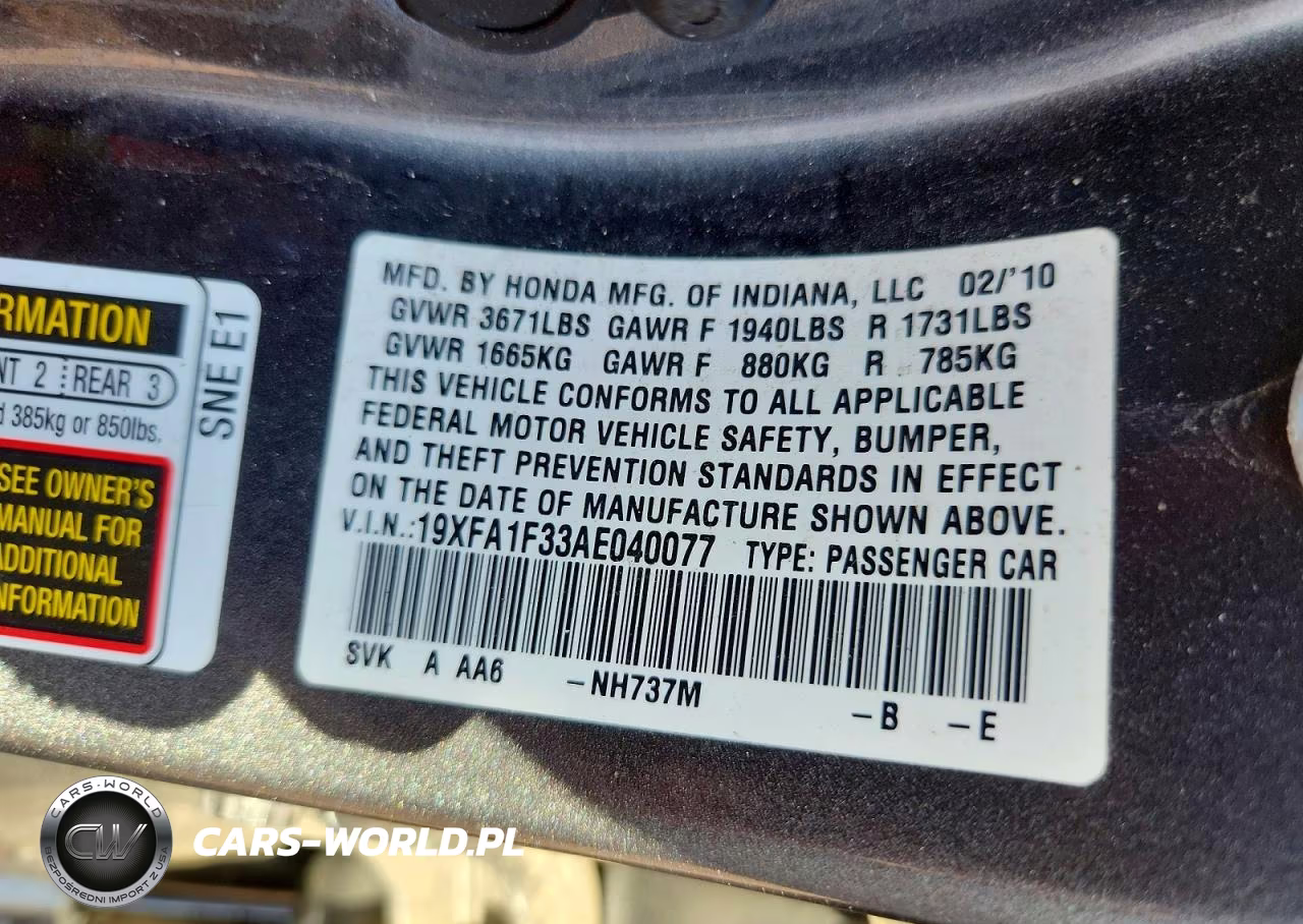 2010 Honda Civic Vp VIN:19XFA1F33AE040077 - 12