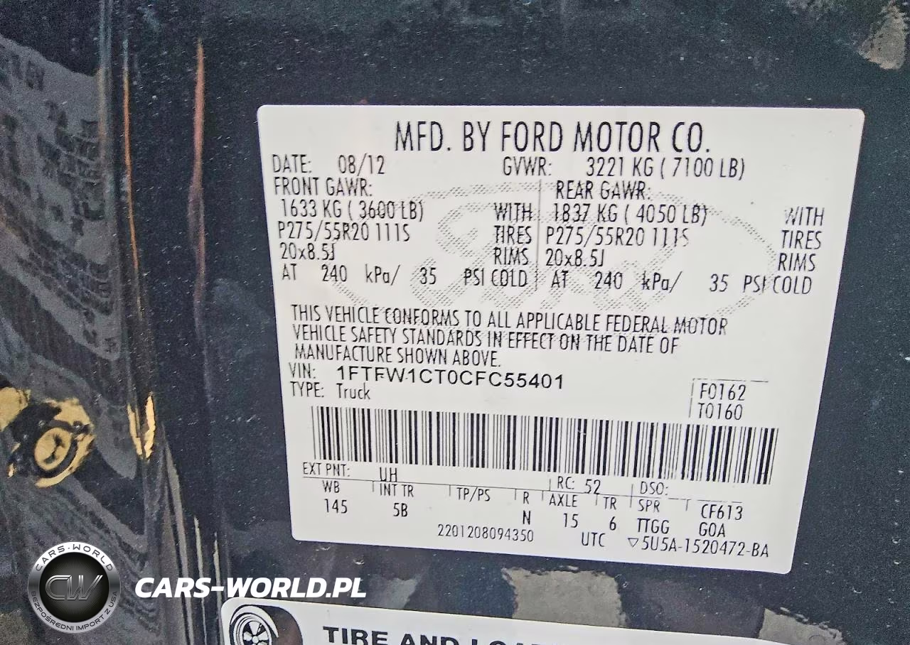 2012 Ford F150 Supercrew VIN:1FTFW1CT0CFC55401 - 12