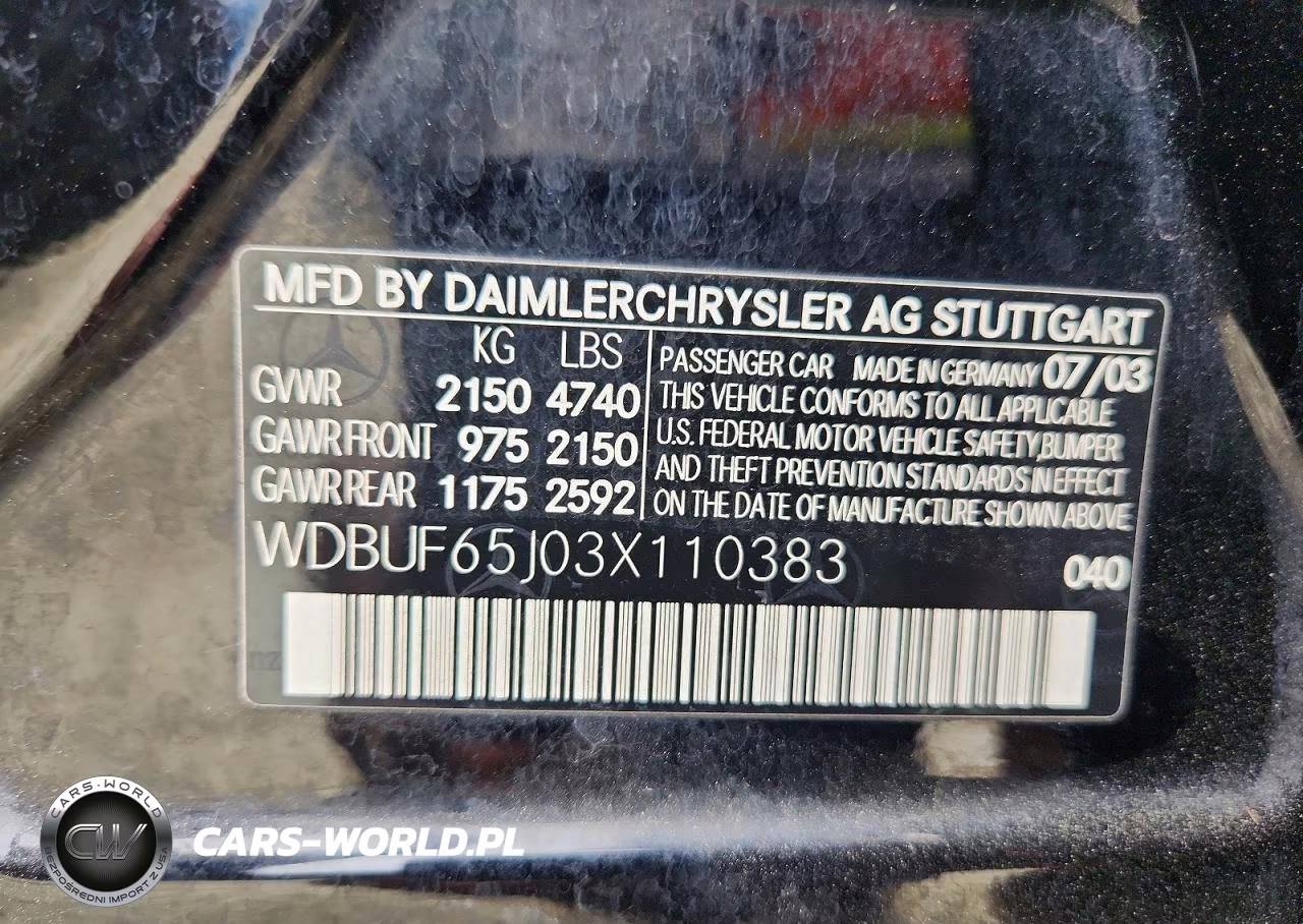 2003 Mercedes-Benz E 320 VIN:WDBUF65J03X110383 - 12