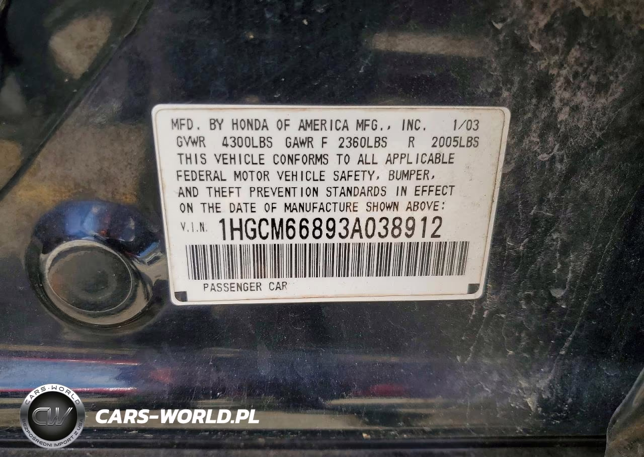 2003 Honda Accord Ex VIN:1HGCM66893A038912 - 12