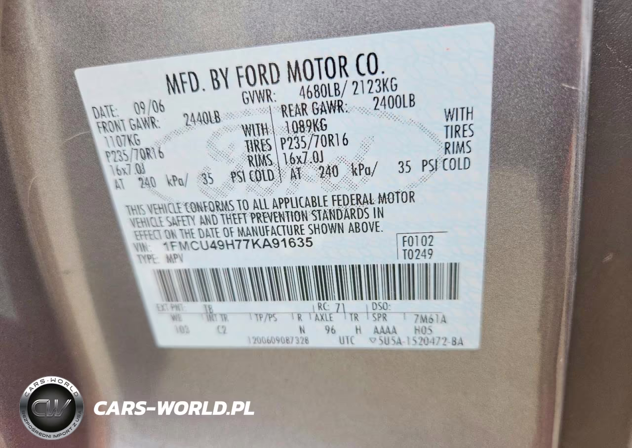 2007 Ford Escape Hev VIN:1FMCU49H77KA91635 - 13