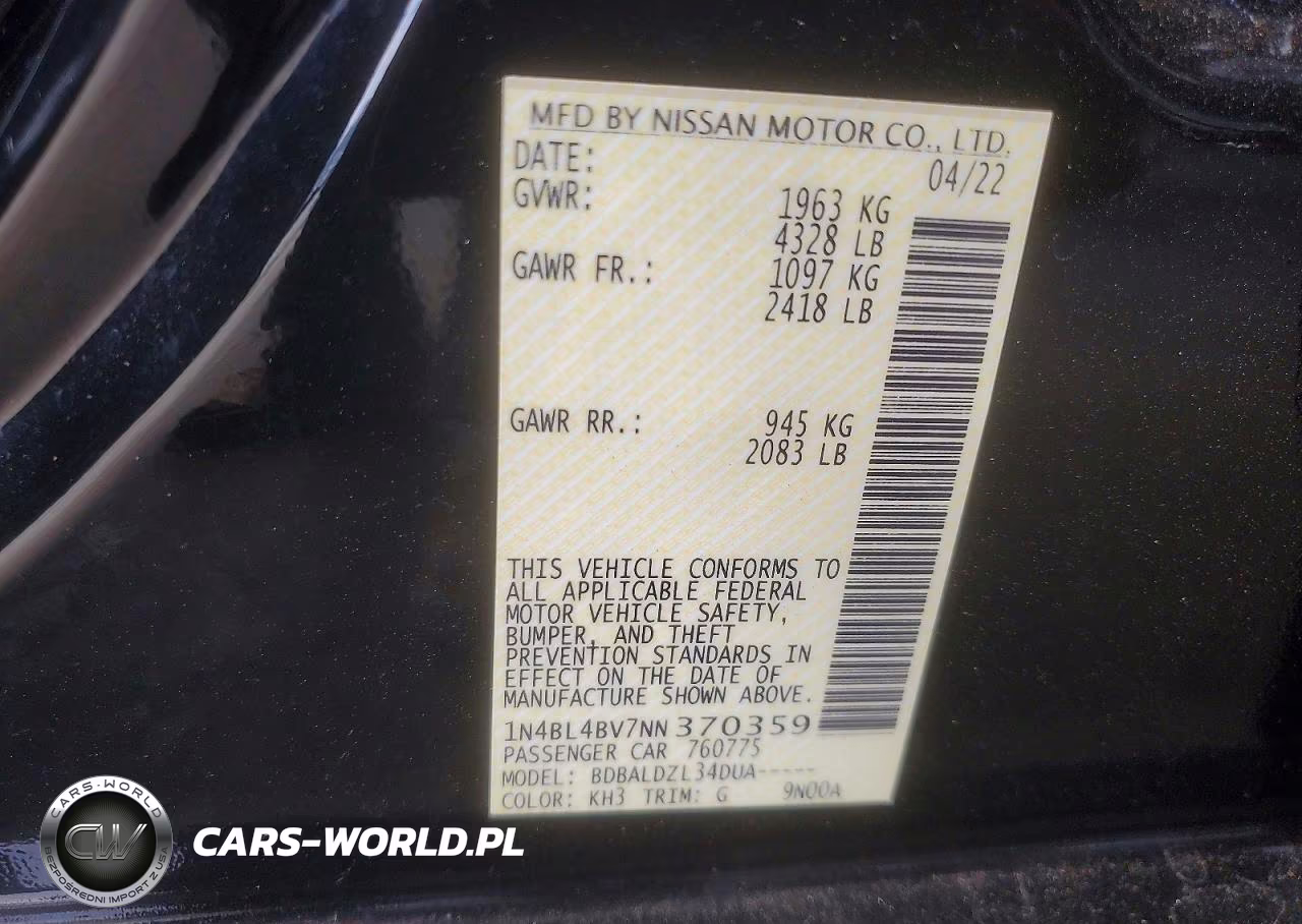 2022 Nissan Altima S VIN:1N4BL4BV7NN370359 - 12