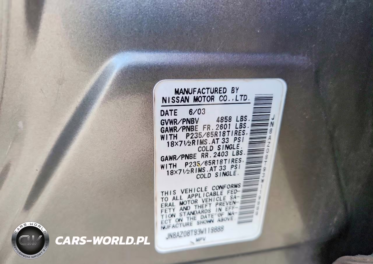 2003 Nissan Murano Sl VIN:JN8AZ08T93W119888 - 12