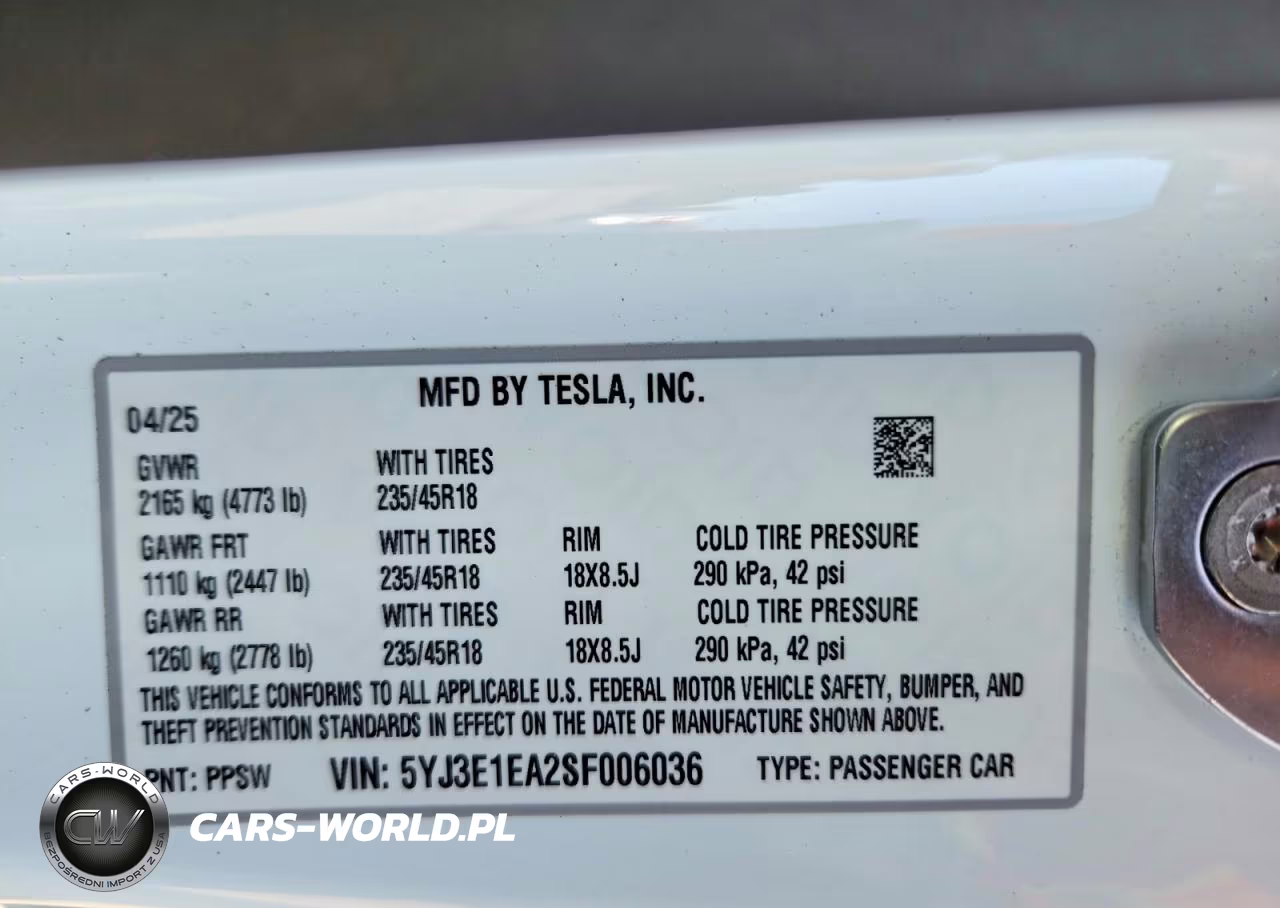 2025 Tesla Model 3 VIN:5YJ3E1EA2SF006036 - 12