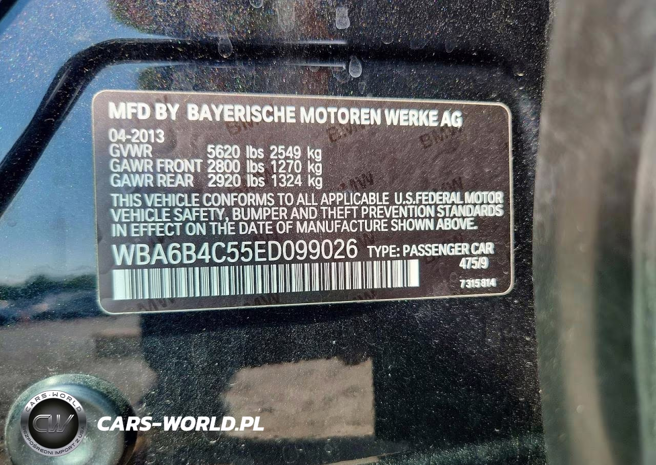 2014 BMW 650 Xi Gran Coupe VIN:WBA6B4C55ED099026 - 12