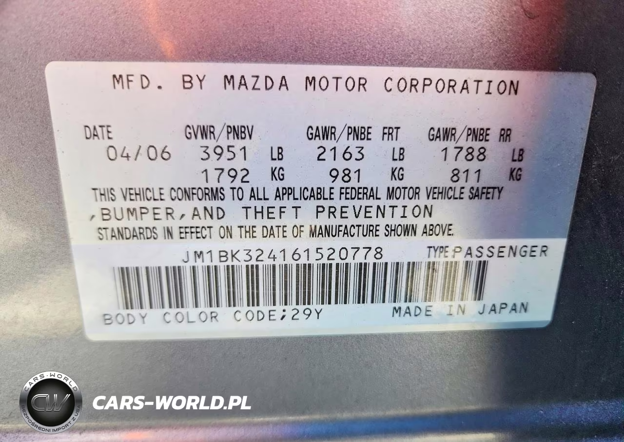 2006 Mazda 3 S VIN:JM1BK324161520778 - 12