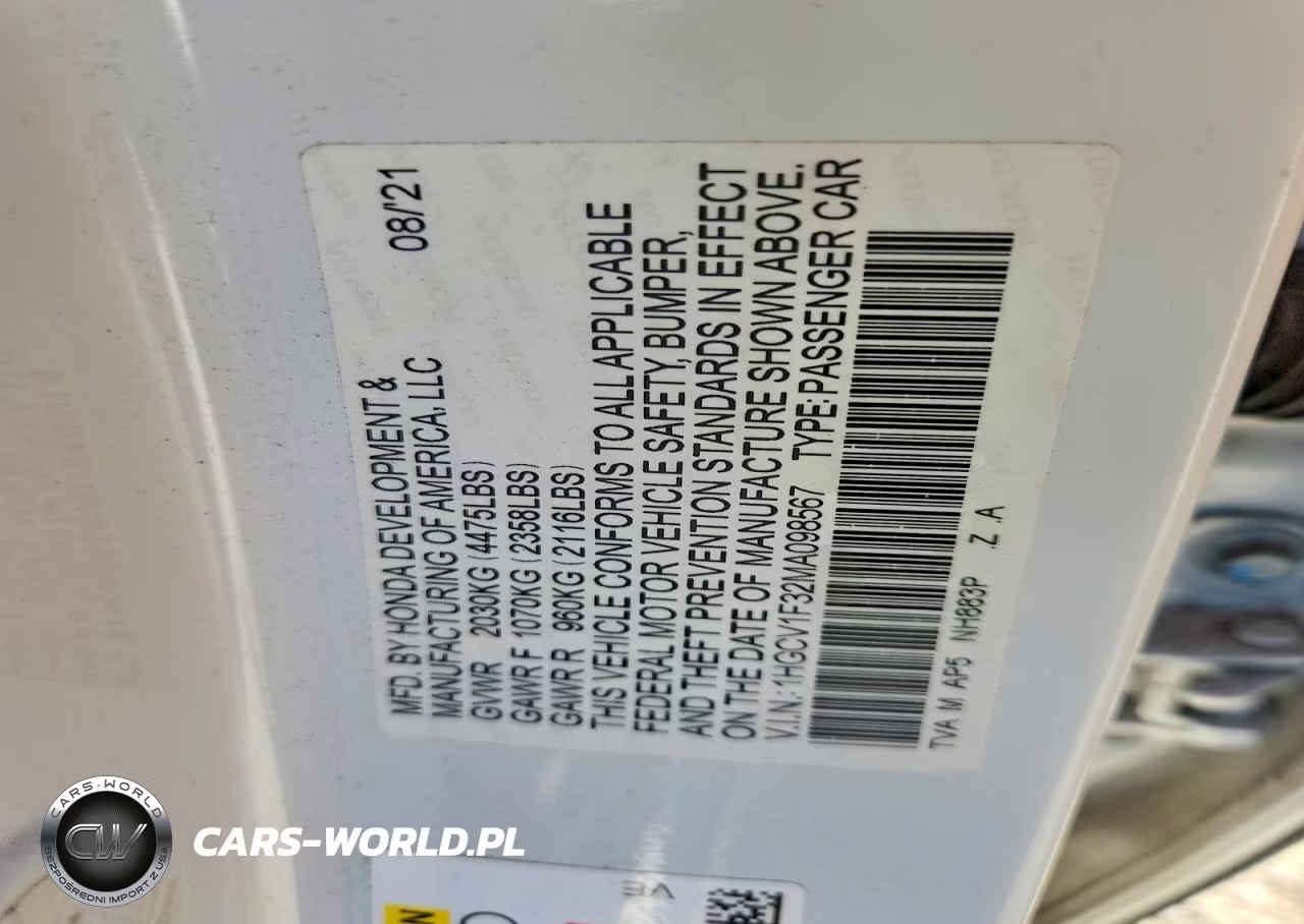 2021 Honda Accord Sport VIN:1HGCV1F32MA098567 - 13