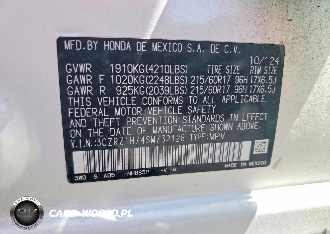 2025 Honda Hr-V Exl VIN:3CZRZ1H74SM732128 - 13