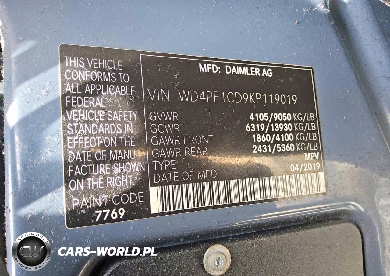 2019 Mercedes-Benz Sprinter 2500-3500 VIN:WD4PF1CD9KP119019 - 12