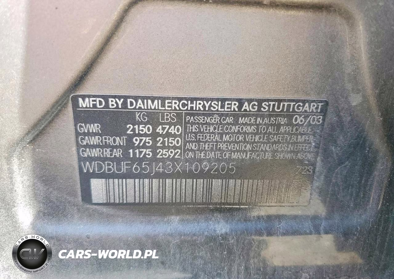 2003 Mercedes-Benz E 320 VIN:WDBUF65J43X109205 - 12