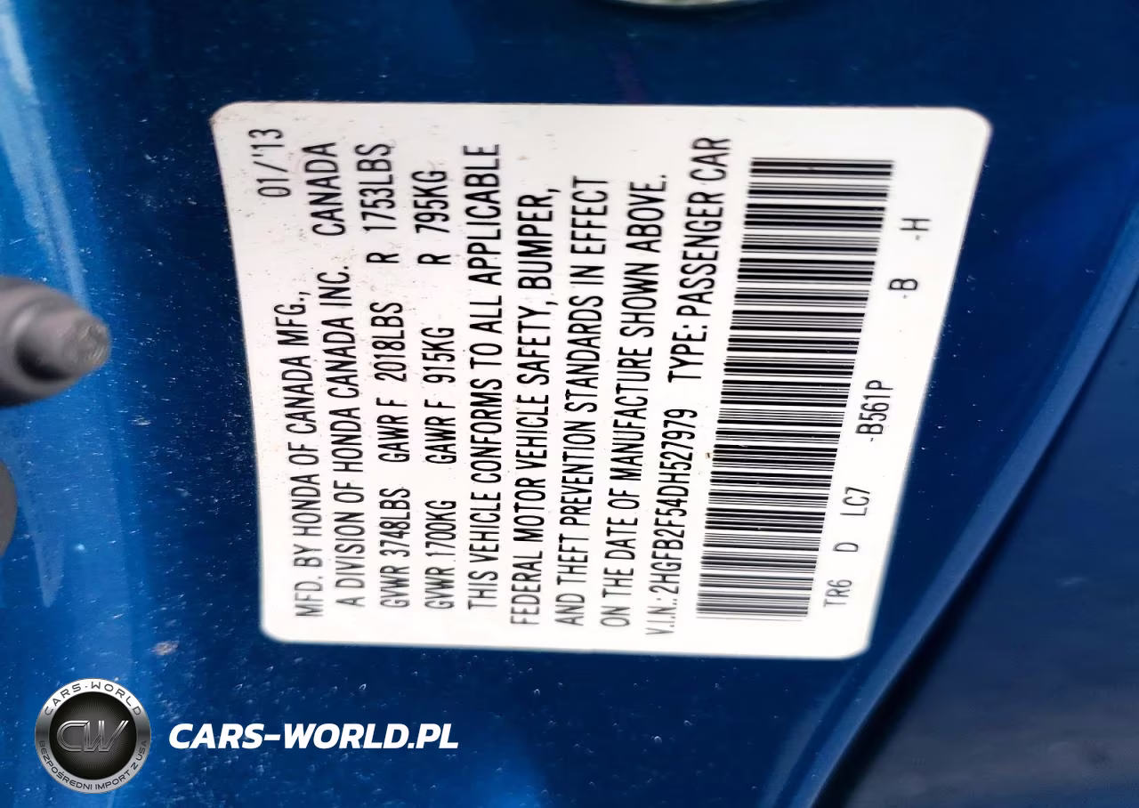 2013 Honda Civic Lx VIN:2HGFB2F54DH527979 - 12
