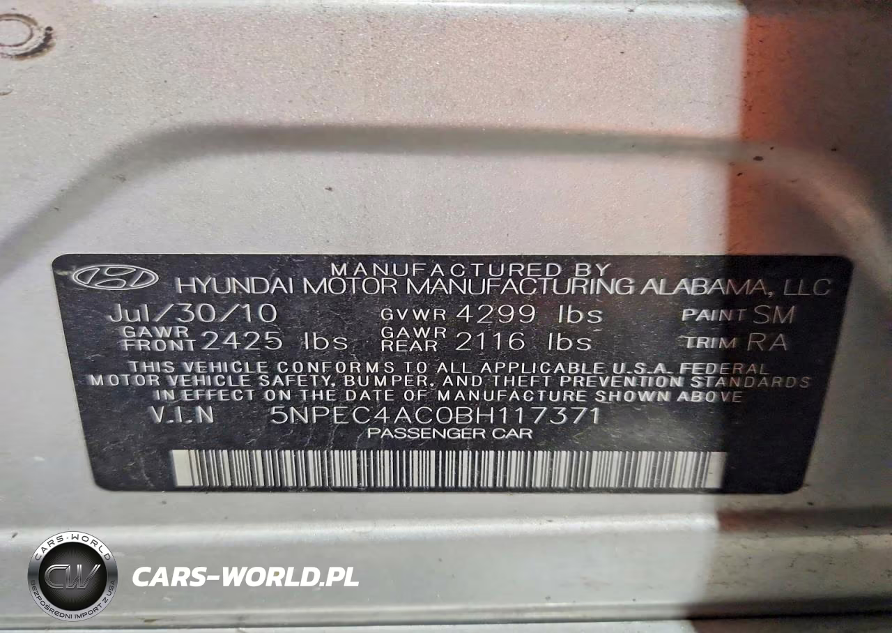 2011 Hyundai Sonata Se VIN:5NPEC4AC0BH117371 - 12