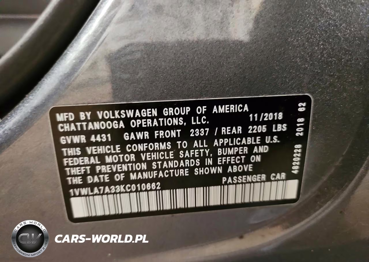2019 Volkswagen Passat Wolfsburg VIN:1VWLA7A33KC010662 - 12