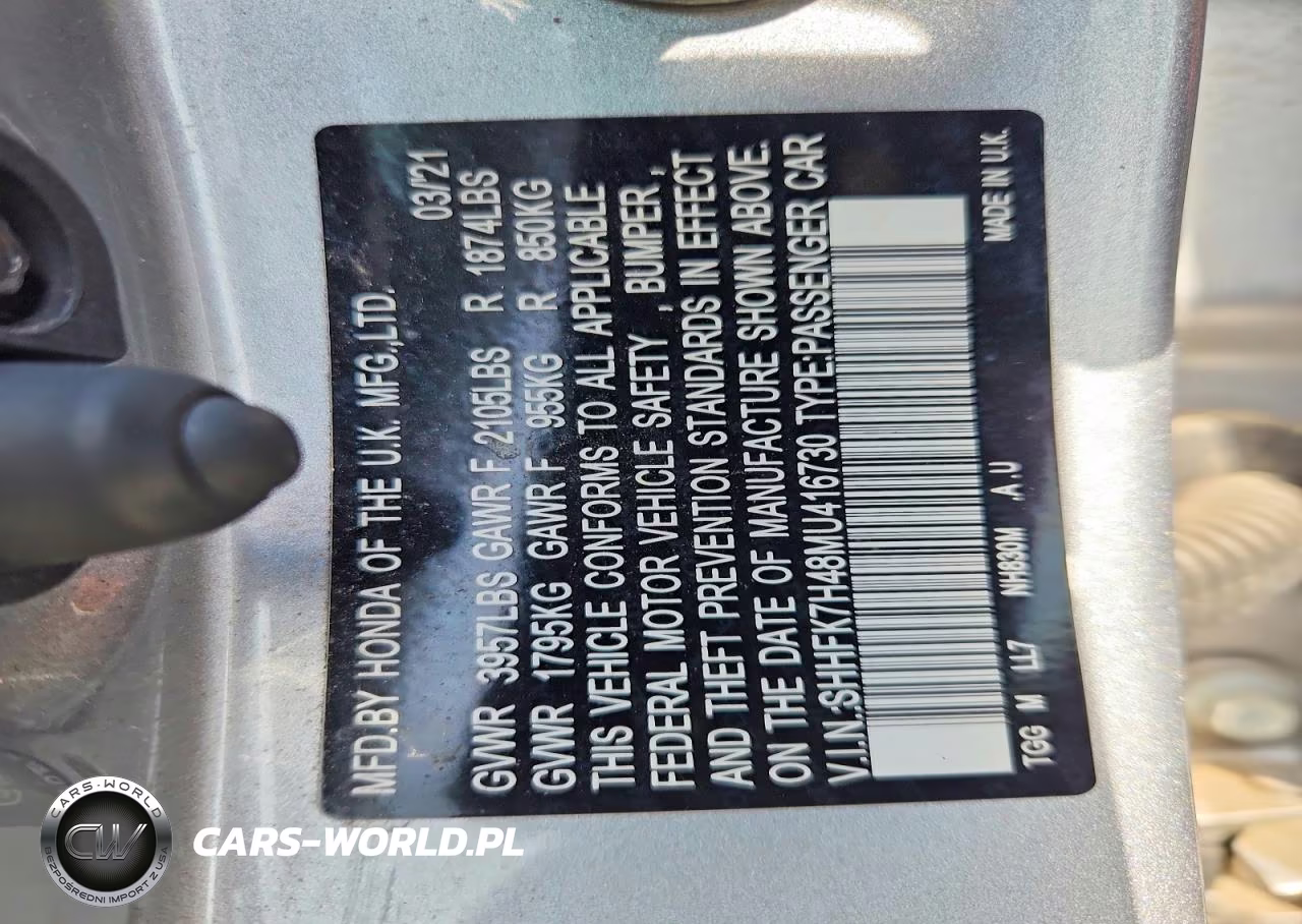 2021 Honda Civic Sport VIN:SHHFK7H48MU416730 - 13