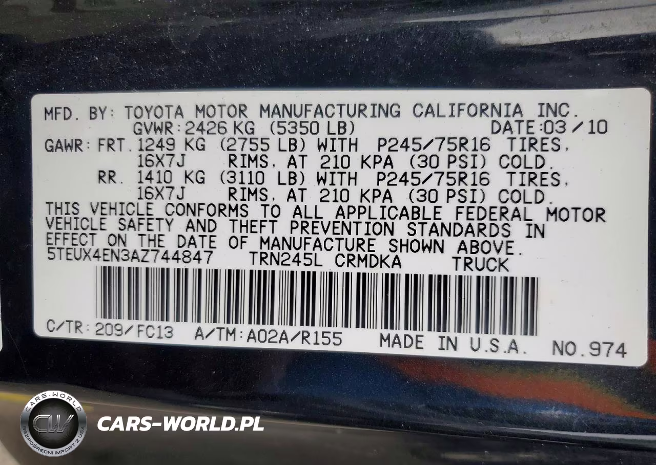 2010 Toyota Tacoma Access Cab VIN:5TEUX4EN3AZ744847 - 12