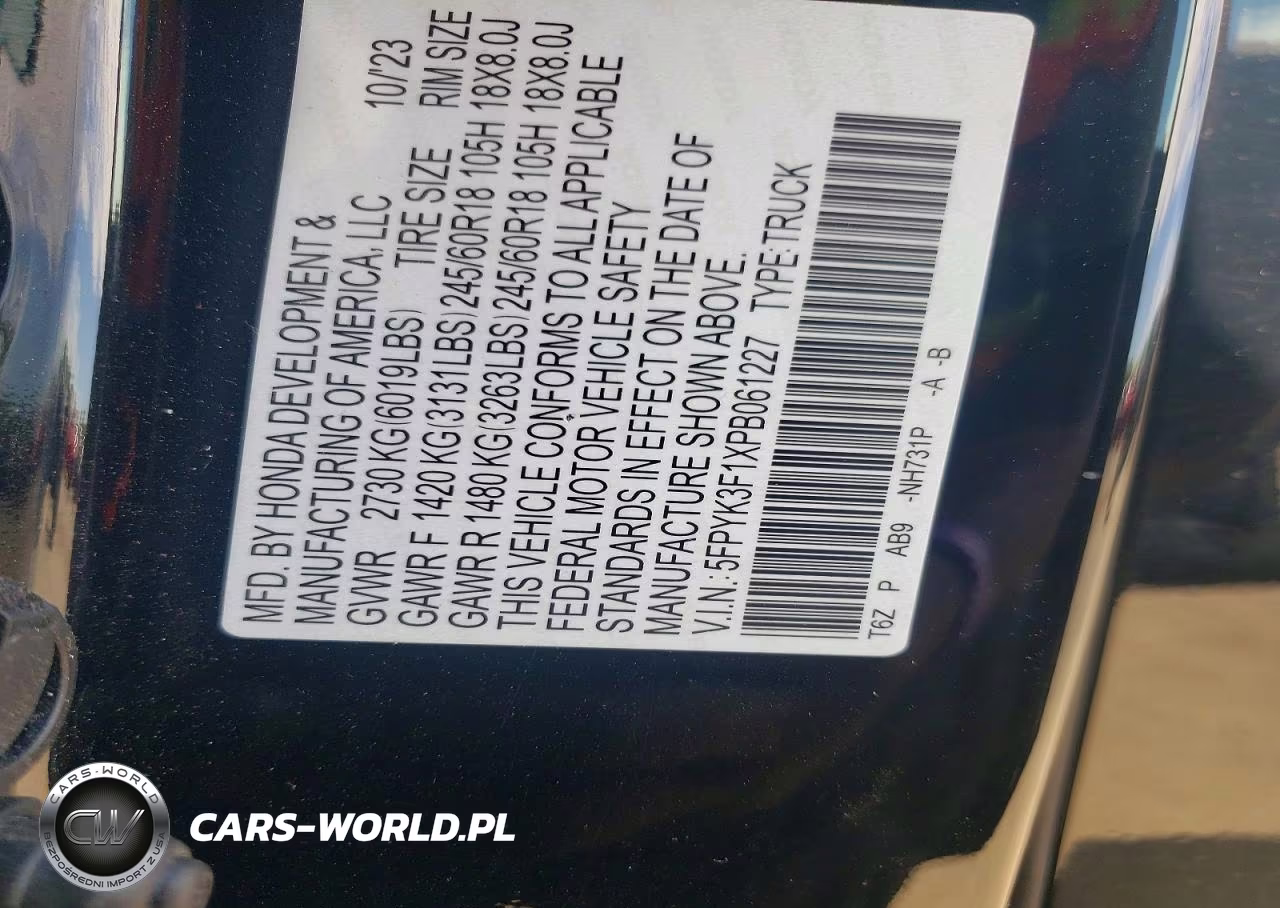 2023 Honda Ridgeline Sport VIN:5FPYK3F1XPB061227 - 13