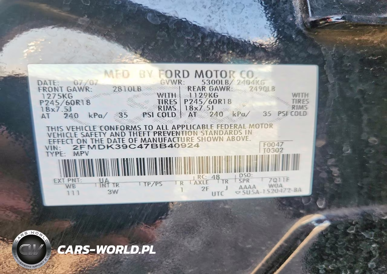 2007 Ford Edge Sel Plus VIN:2FMDK39C47BB40924 - 13